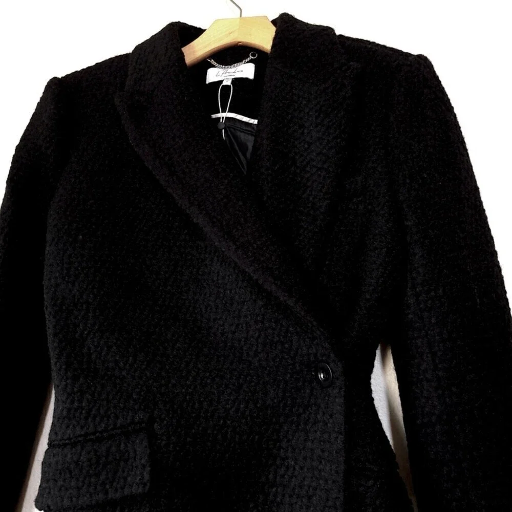 NEW L'Academie Boucle Wool Micha Long Coat Black Tailored Old Money Minimal XS - Picture 5 of 15